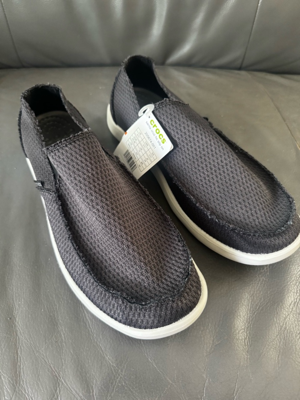 CROCS Men’s Black Slip-On Knit Loafers with White Sole